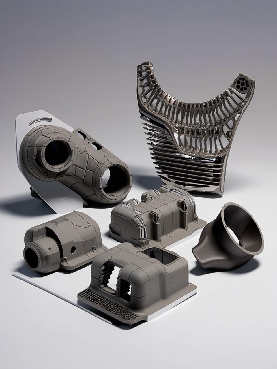 3 boyutlu yazıcı ile üretilmiş prototip makine ve otomotiv parçalarından oluşan eklediğim resimdeki tasarıma benzer bir görsel oluşturmanı istiyorum. (1)